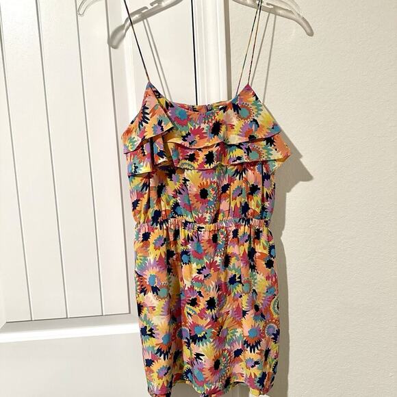Tibi Colorful Floral Ruffles Silk Boho Romper Sz 2 Strappy Summer Vacay Festival - Picture 7 of 11